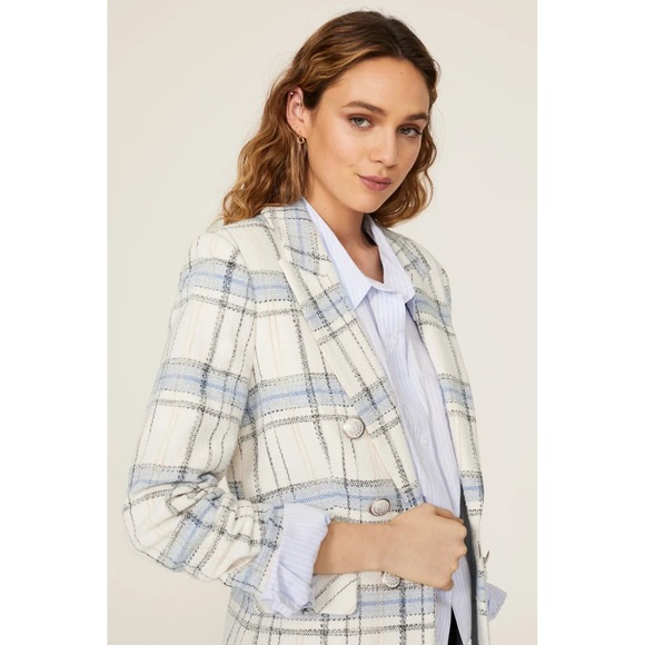 Veronica Beard Beacon Dickey Jacket White Blue Plaid Tweed Blazer Sz 4 - Picture 5 of 10